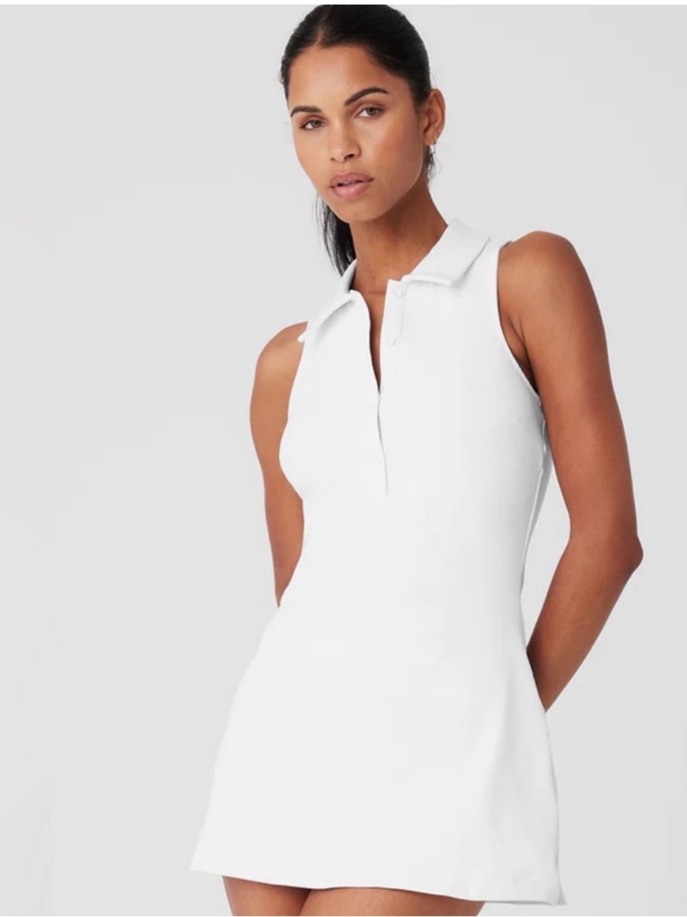 Alo Yoga Women’s Charmed Tennis Dress Sleeveless White Collar Button Up - Small